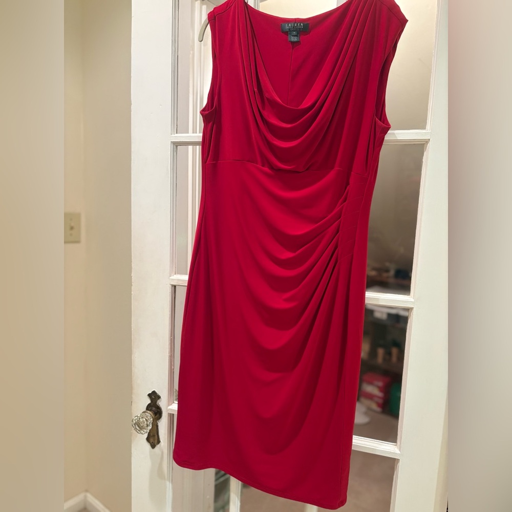Lauren Ralph Lauren Red Draped Midi Dress